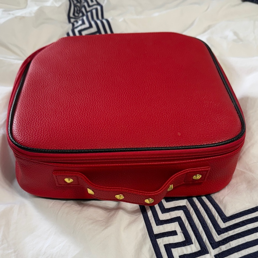Red (faux) Leather Travel Case with Gold Accents